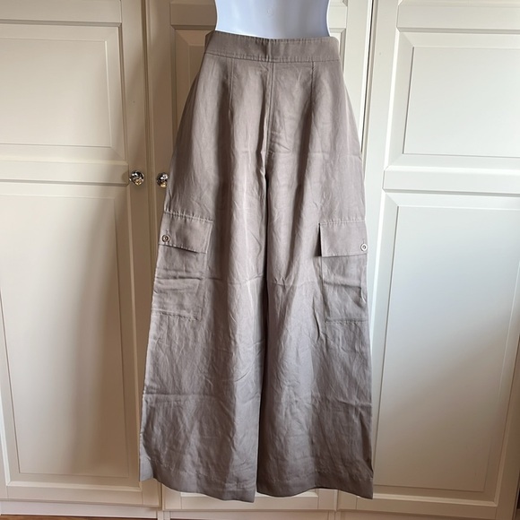 Cos Wide Leg Linen Blend Cargo Pants Tan Color Size 4 Effortless Casual Summer - Picture 4 of 11